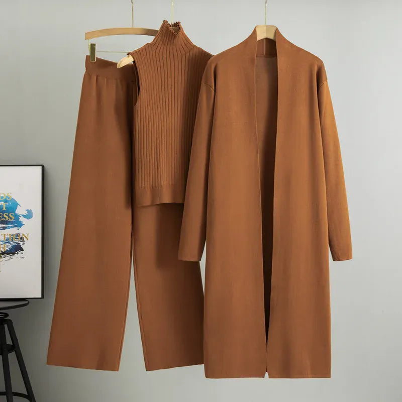 Three-Piece Knit Vest, Cardigan & Pants Set