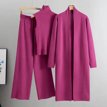 Three-Piece Knit Vest, Cardigan & Pants Set