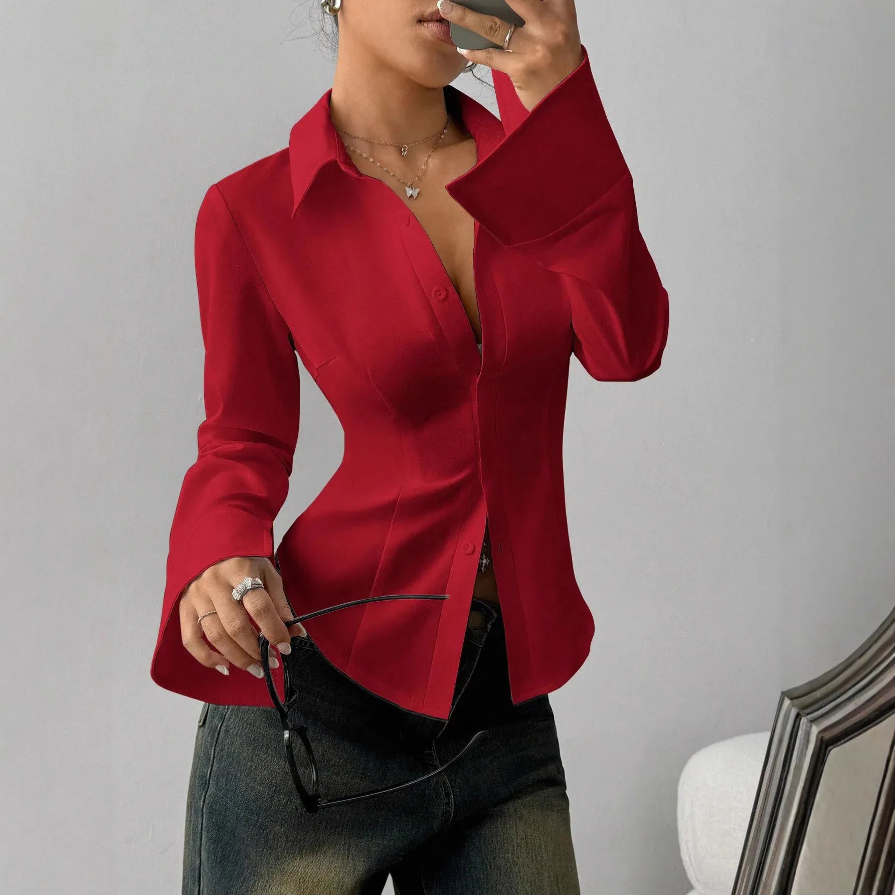 Long Sleeve Collared Neck Blouse | The Nichole Collection