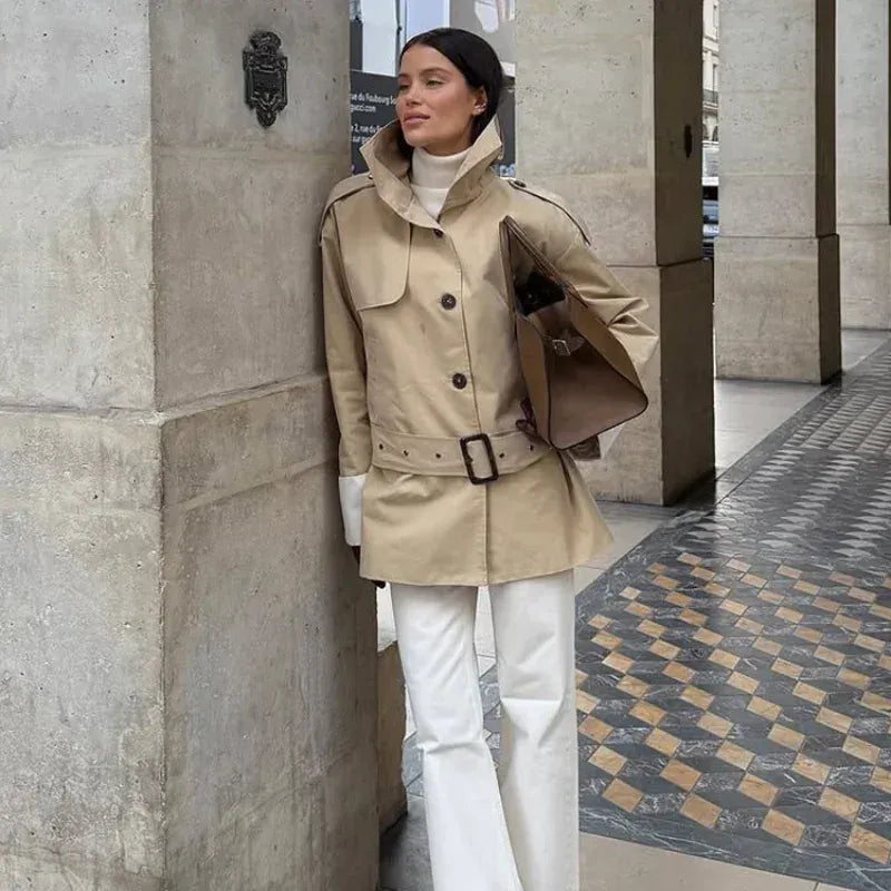 Chelsea Belted Short Trench Coat The Nichole Collection