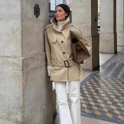 Chelsea Belted Short Trench Coat The Nichole Collection