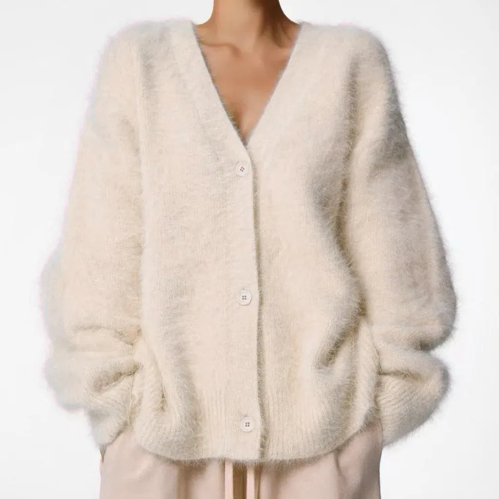 Faux Mink V-Neck Button Cardigan | The Nichole Collection