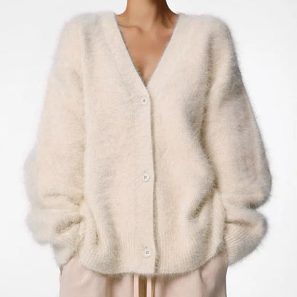 Faux Mink V-Neck Button Cardigan | The Nichole Collection
