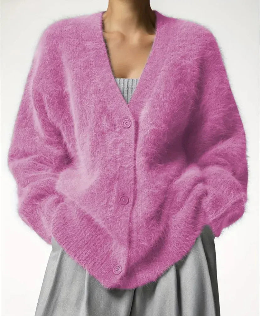 Faux Mink V-Neck Button Cardigan | The Nichole Collection