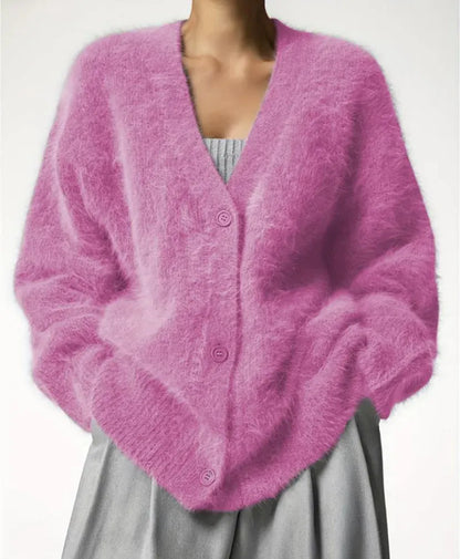 Faux Mink V-Neck Button Cardigan | The Nichole Collection