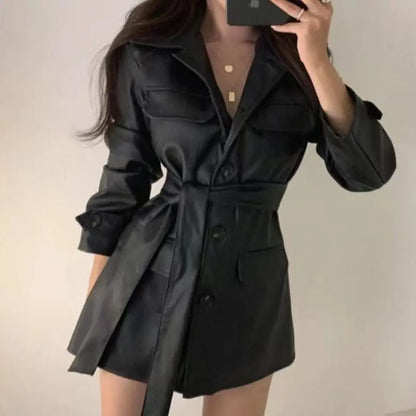 Belted Faux-Leather Jacket The Nichole Collection