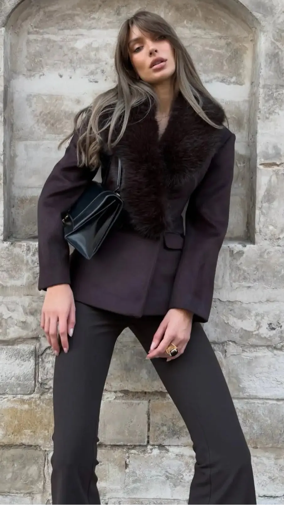 Faux-Fur Collar Double-Breasted Coat The Nichole Collection - Official Site