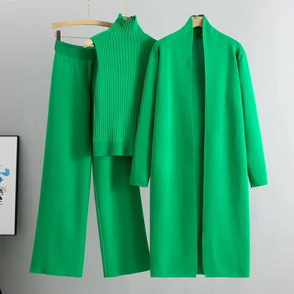Three-Piece Knit Vest, Cardigan & Pants Set