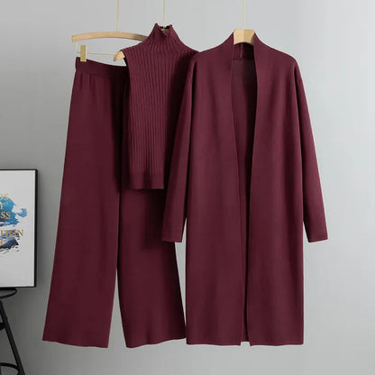 Three-Piece Knit Vest, Cardigan & Pants Set