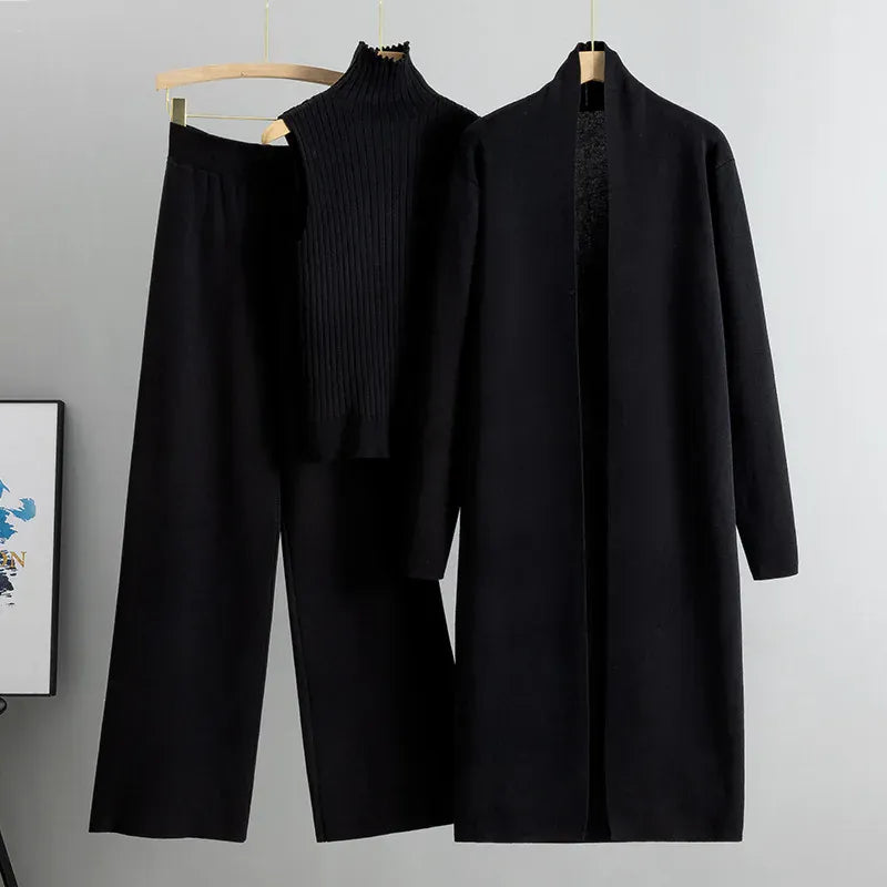 Three-Piece Knit Vest, Cardigan & Pants Set