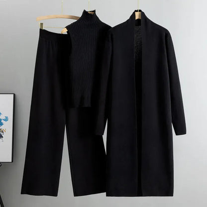 Three-Piece Knit Vest, Cardigan & Pants Set