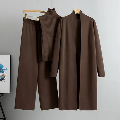 Three-Piece Knit Vest, Cardigan & Pants Set