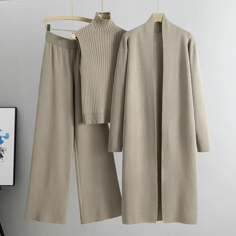 Three-Piece Knit Vest, Cardigan & Pants Set