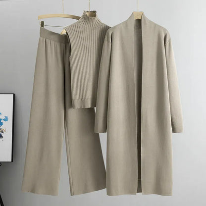 Three-Piece Knit Vest, Cardigan & Pants Set