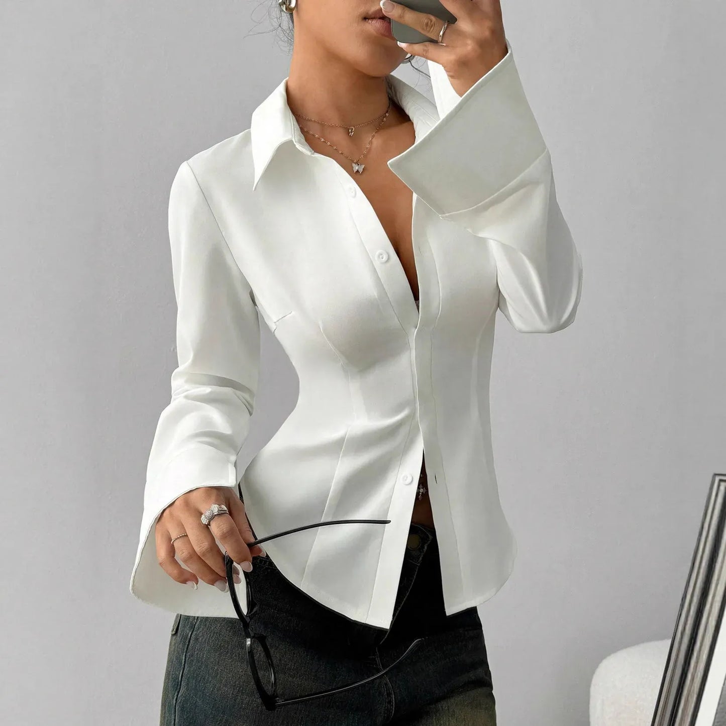 Long Sleeve Collared Neck Blouse | The Nichole Collection