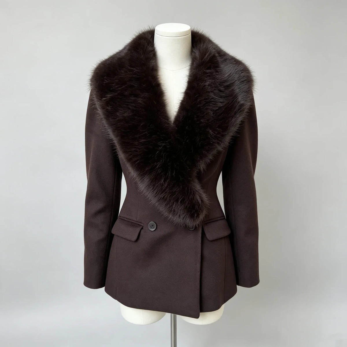 Faux-Fur Collar Double-Breasted Coat The Nichole Collection - Official Site
