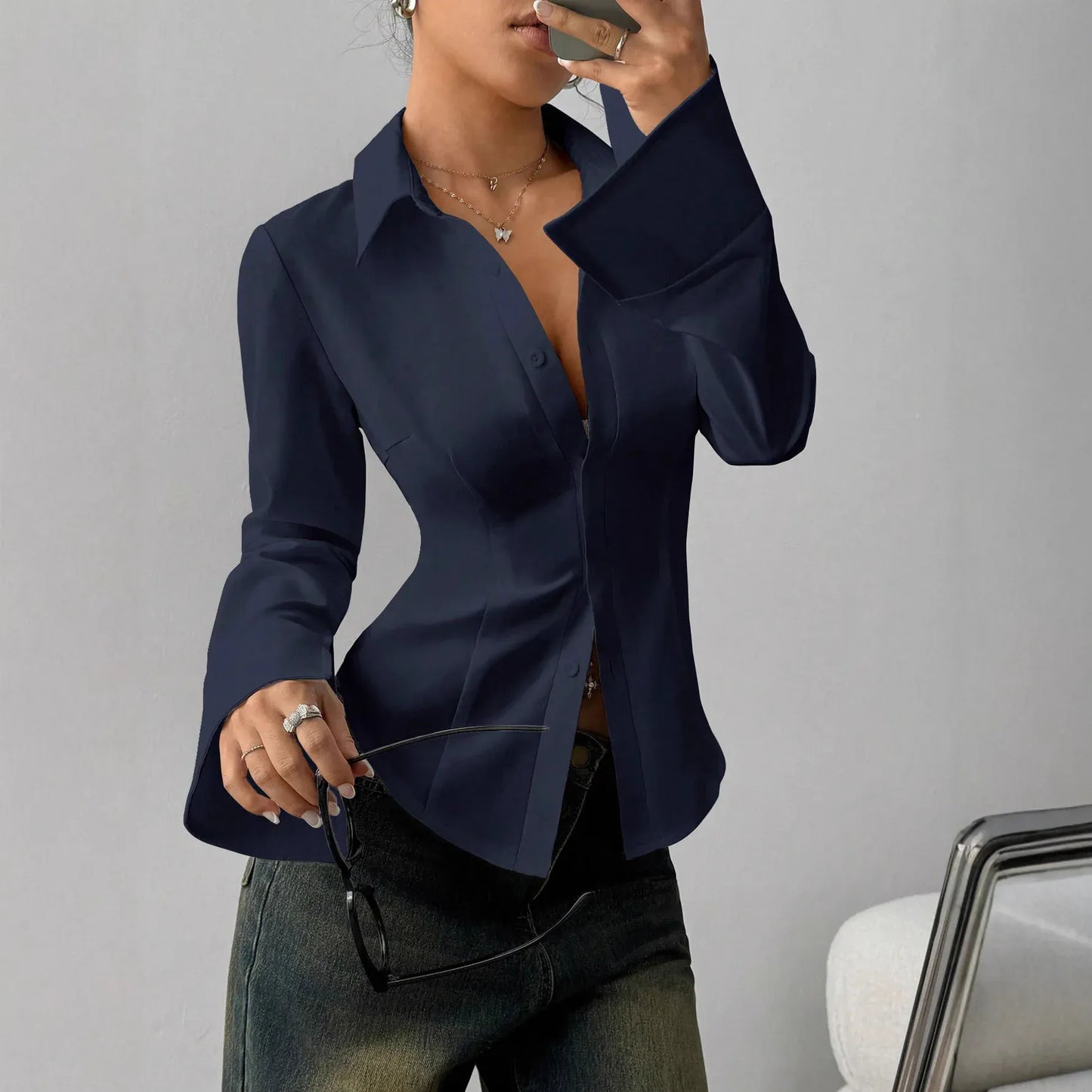 Long Sleeve Collared Neck Blouse | The Nichole Collection