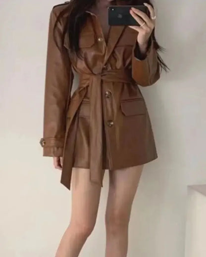 Belted Faux-Leather Jacket The Nichole Collection