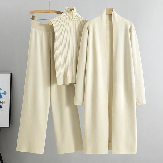 Three-Piece Knit Vest, Cardigan & Pants Set