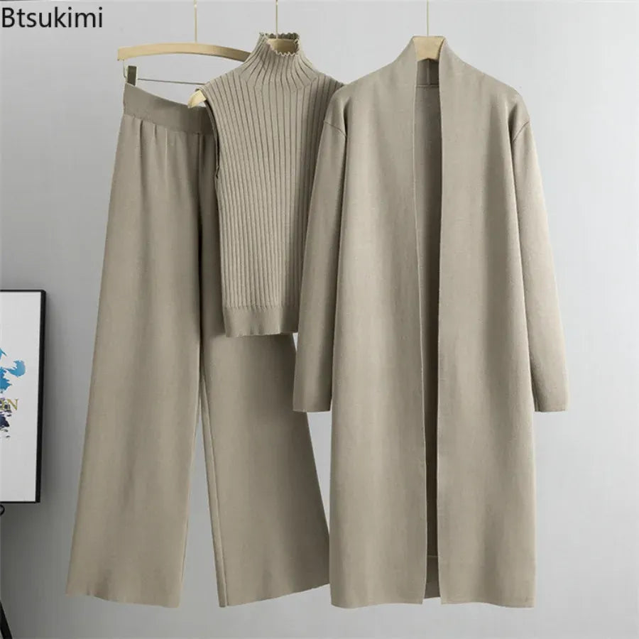 Three-Piece Knit Vest, Cardigan & Pants Set