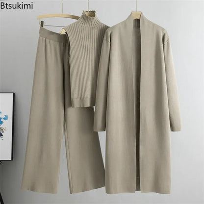 Three-Piece Knit Vest, Cardigan & Pants Set