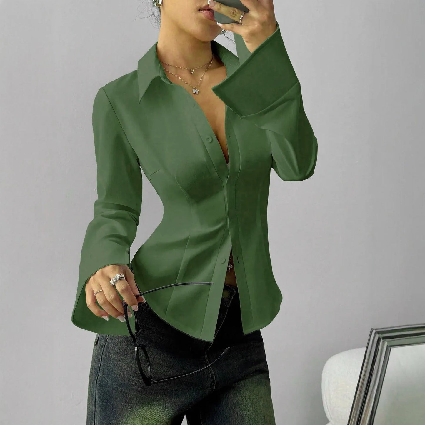 Long Sleeve Collared Neck Blouse | The Nichole Collection