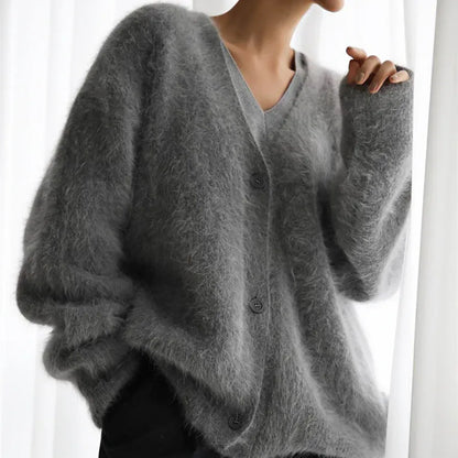 Faux Mink V-Neck Button Cardigan | The Nichole Collection
