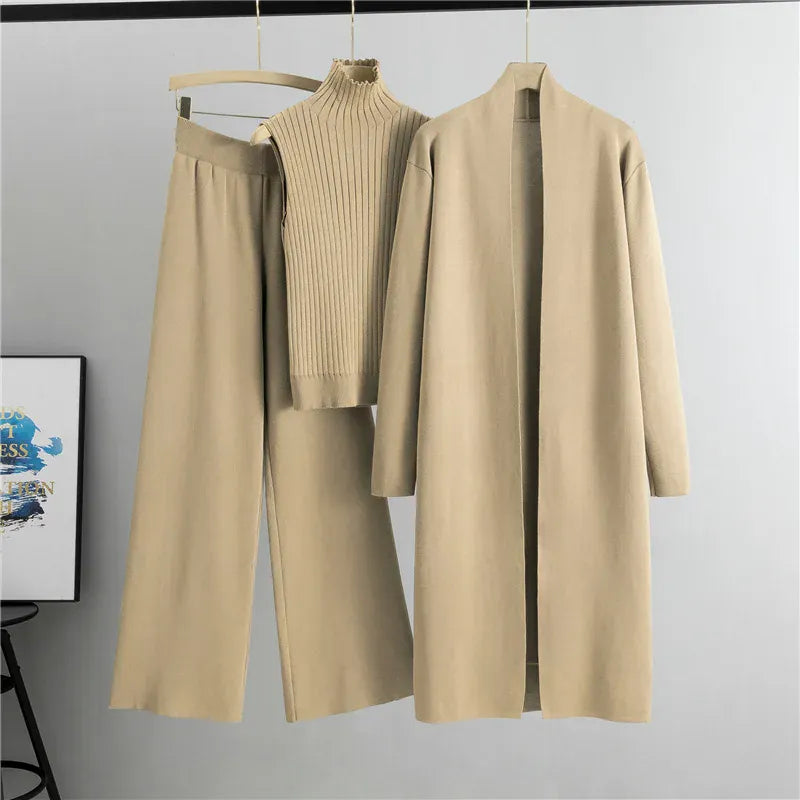 Three-Piece Knit Vest, Cardigan & Pants Set