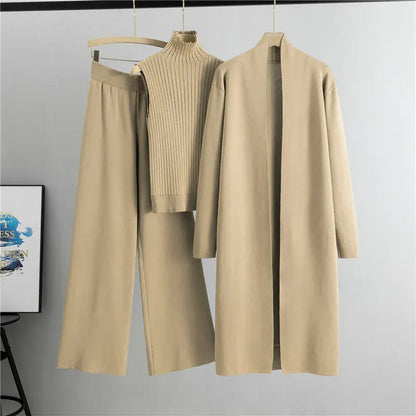 Three-Piece Knit Vest, Cardigan & Pants Set