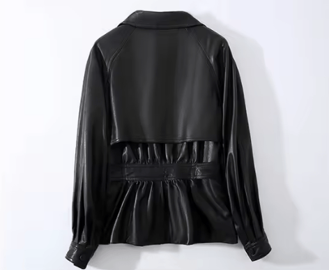 Sheepskin Leather Single-Button Short Trench Jacket The Nichole Collection