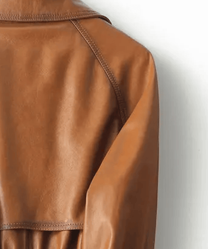 Sheepskin Leather Single-Button Short Trench Jacket The Nichole Collection
