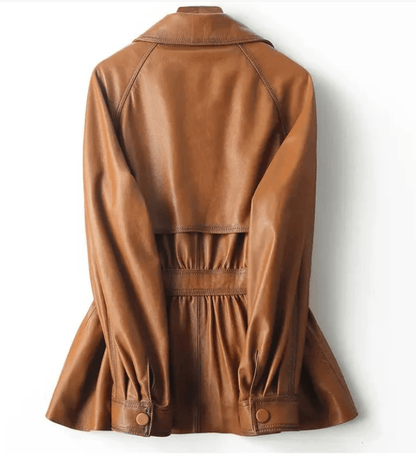 Sheepskin Leather Single-Button Short Trench Jacket The Nichole Collection
