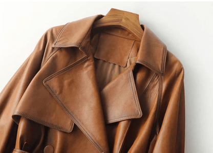 Sheepskin Leather Single-Button Short Trench Jacket The Nichole Collection