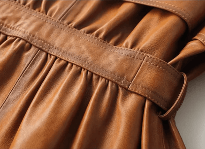 Sheepskin Leather Single-Button Short Trench Jacket The Nichole Collection