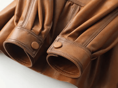 Sheepskin Leather Single-Button Short Trench Jacket The Nichole Collection