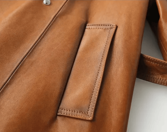Sheepskin Leather Single-Button Short Trench Jacket The Nichole Collection