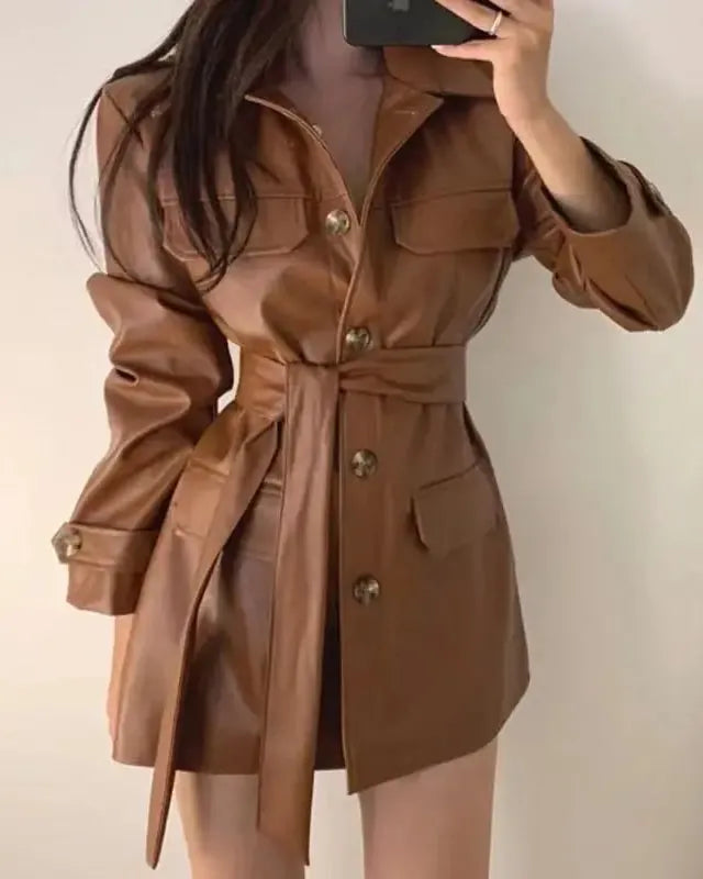 Belted Faux-Leather Jacket The Nichole Collection