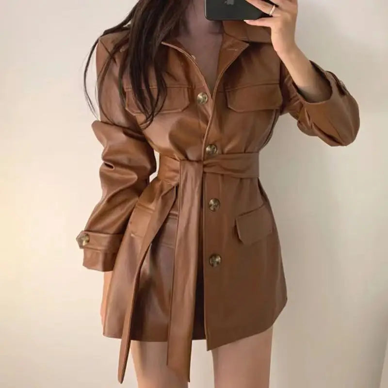 Belted Faux-Leather Jacket The Nichole Collection
