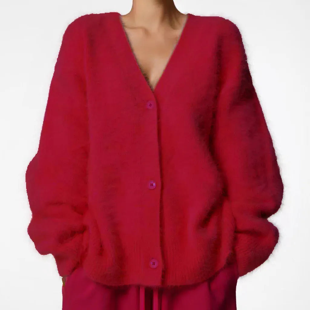 Faux Mink V-Neck Button Cardigan | The Nichole Collection
