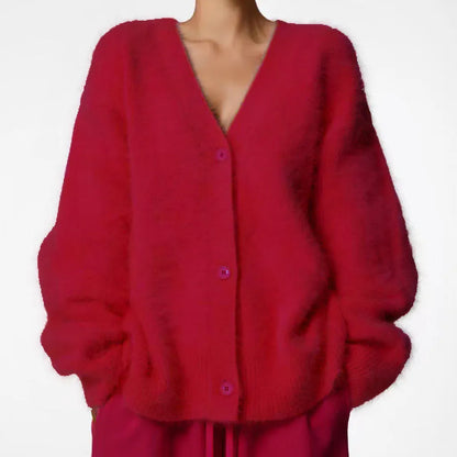 Faux Mink V-Neck Button Cardigan | The Nichole Collection