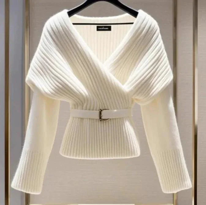 Soft White Winter Sweater with Flattering V-Neck The Nichole Collection - Official Site