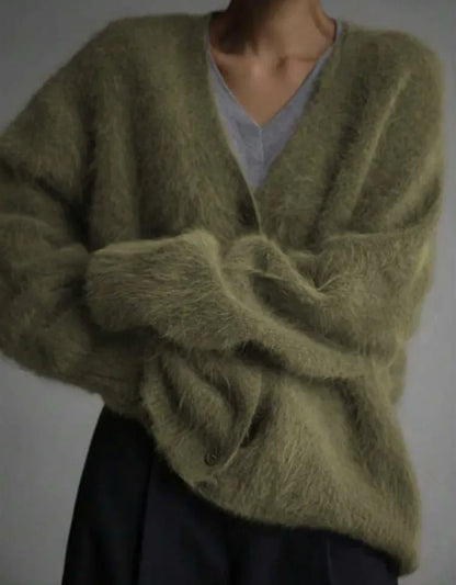 Faux Mink V-Neck Button Cardigan | The Nichole Collection