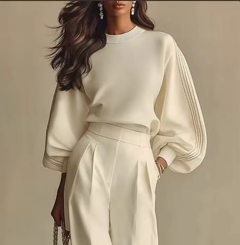 Crew Neck Long Sleeve Top & High Waist Wide Leg Pants Set | The Nichole Collection
