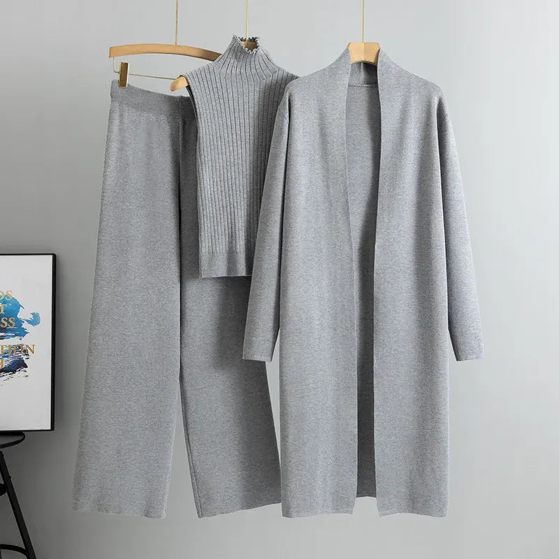 Three-Piece Knit Vest, Cardigan & Pants Set