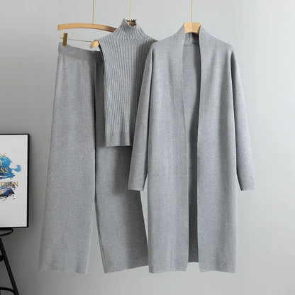 Three-Piece Knit Vest, Cardigan & Pants Set