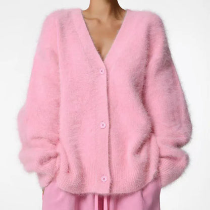 Faux Mink V-Neck Button Cardigan | The Nichole Collection