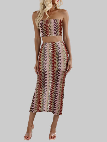Slim fit sexy striped strapless skirt set / S The Nichole Collection