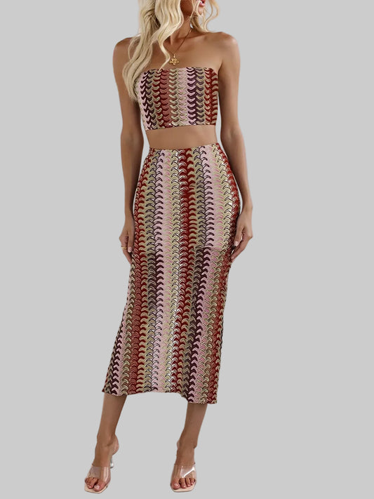 Slim fit sexy striped strapless skirt set / S The Nichole Collection