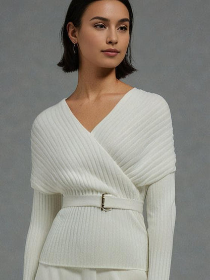 Soft White Winter Sweater with Flattering V-Neck The Nichole Collection - Official Site