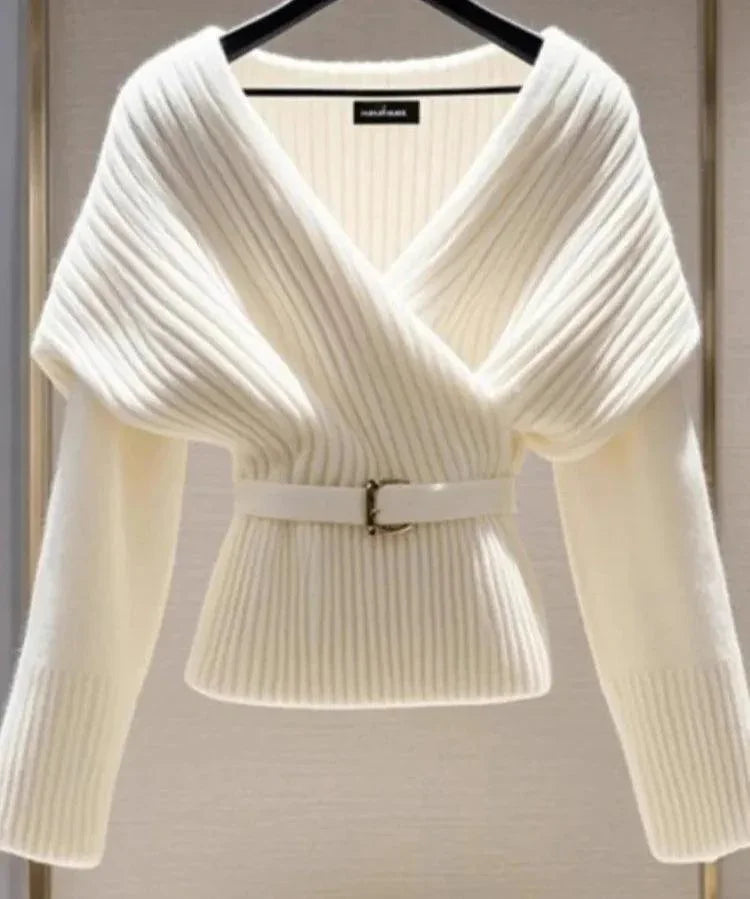 Soft White Winter Sweater with Flattering V-Neck The Nichole Collection - Official Site